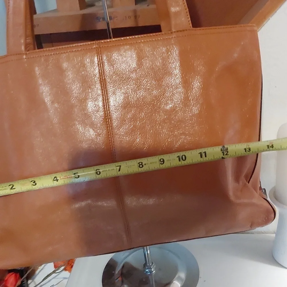 Hobo Womens Vintage Tan Orange Leather Zipper Tote Bag Minimalist Large